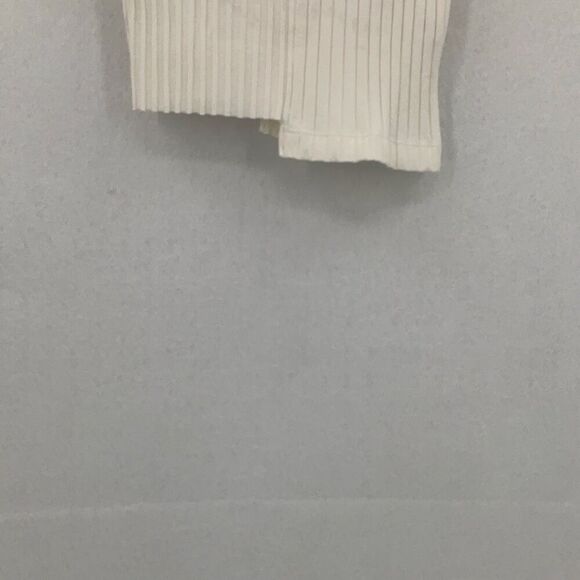 Helmut Lang Ivory Ribbed Uneven Hem Pima Cotton Blend Short Sleeve Knit Top XS - Picture 5 of 7